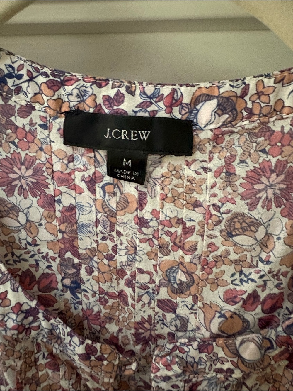 J. Crew Floral Pintuck Button-Front Blouse in Pink and Cream - Picture 4 of 9